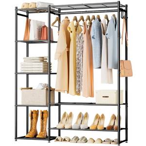 lot 3876 image: Neprock Wardrobe Closet, Portable Clothing Rack for Hanging Clothes, Free Standing Closet Organizers and Storage System with 4 Tiers Shelves for Cloakroom Bedroom, Black - Retail $47