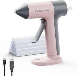 lot 25719 image: Tilswall Cordless Hot Glue Gun, 30s Fast Preheating with 2Ah Built-in Battery, Hot Melt Glue Gun Smart Power-Off, USB-C Inputs Suitable for DIY Craft, Home Repaire Pink - Retail $21