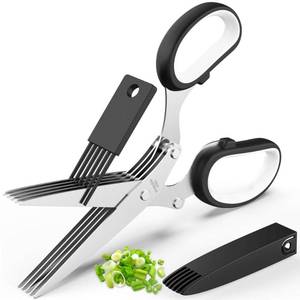 lot 25734 image: Fun Unique Kitchen Gadgets Herb Scissors Set - Updated 2025 Cool Kitchen Tools for Cutting Fresh Garden Herbs - Sharp 5-Blade Shears with Cover, Anti-Rust Stainless Steel, Dishwasher Safe (Black) - Retail $7