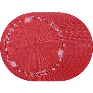 lot 29969 image: Valentines Day Placemats Set of 6 Table Decorations Indoor Red Heart Embroidered Round Place Mats for Home Wedding Farmhouse Party Decor Kitchen Dinning - Retail $13
