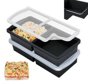 lot 29974 image: ZIP STANDING Silicone Freezer Trays with Lid,2-cup Soup Freezer Container large Ice Cube Molds with Reinforced Steel Ring Top for freezing Soup Sauce Broth Leftovers oven Dishwasher -Safe (black) - Retail $18