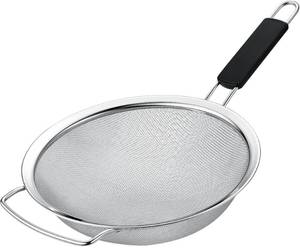 lot 29989 image: Kafoor 9 Large Fine Mesh Strainer with Thermo Plastic Rubber Handle - Sieve Fine Mesh Stainless Steel - Ideal Kitchen Essential to Strain Pasta, Quinoa and Rice - Retail $17