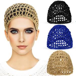 lot 29992 image: Etercycle 3 Pieces Mesh Crochet Hair Net Snoods for Women, Soft Rayon Knit Crochet Hairnet Hair Cover Accessory for Sleeping (Black, Blue, khaki) - Retail $7