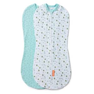 lot 29997 image: SwaddleMe by Ingenuity Compression Baby Swaddle Pod, Two-Way Zipper for Easy Diaper Changes, Improves Sleep & Calms Startle Reflex, 0-2 Months, 1.0 TOG, 2-Pack - Little Bees - Retail $17