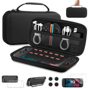 lot 30004 image: Bougraite Carrying Case for Nintendo Switch 2 2025, Dockable Protective Clear Cover, 2 Screen Protector, 4 Thumb Grips, Hard EVA Portable Travel Pouch with 12 Game Cartridges Accessories - Retail $14