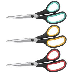 lot 30008 image: Scissors 8.5 Inch scissors all purpose Bulk Set of 3, Scissors for Office Home School Craft Supplies, Soft Comfort-Grip RightLeft Hand, Black (One Handle is Broke) - Retail $8