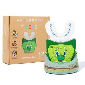 lot 30013 image: autobrush Kids Electric Toothbrush Only ADA Accepted U-Shaped Toothbrush, Clinically Proven Up to 5.1X Better Cleaning, 30 Seconds, Full-Mouth 360 Coverage, LED Lights, Music, Ages 3-5, Dinosaur - Retail $89