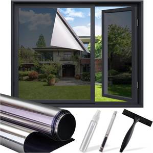 lot 30017 image: SUNBABY Window Tint for Home, One Way Privacy Film Heat & UV Blocking, Static Cling No Glue Renter Friendly Cover for Home Bedroom, Office & Sliding Glass Door, 17.5 x 78.7 Inch with 3 Tools, Black - Retail $7