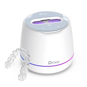 lot 39956 image: Drixo Ultrasonic Retainer Cleaner Machine, IPX6 Waterproof Dental Cleaning Pod, 3 Modes Denture Cleaner for Night Guard Mouth Guard Braces, 45kHz Denture Dome with UV Light, 200ML Tank, Arctic White - Retail $50