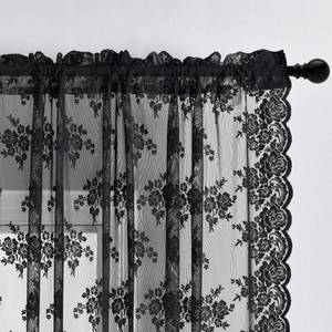 lot 39957 image: Kotile Short Black Lace Curtains 36 Inch Length 2 Panels, Country Rustic Floral Goth Floral Sheer Curtains for Small Window, Rod Pocket Privacy Lace Cafe Curtains, 42 x 36 Inch Each, 1 Pair, Black - Retail $17