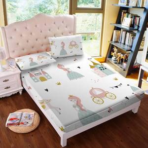 lot 39966 image: MUSOLEI Princess Fitted Sheet Set Cute Girl Castle Sheet Girl Bed Sheets Girls Teens Kids Bedding Set 1 Deep Pocket Fitted Sheet with Pillowcases Microfiber (Princess, Full) - Retail $26