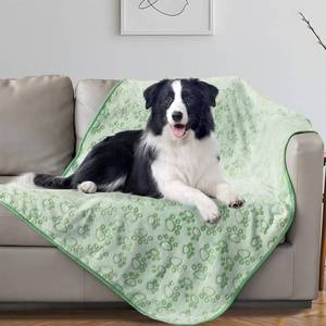 lot 48866 image: Stuffed Premium Green Soft Dog Blanket, with Flannel Green Cute Paw Print, Puppy Supplies Dog Stuff Essentials, 43  66 inches for Large Dogs - Retail $25