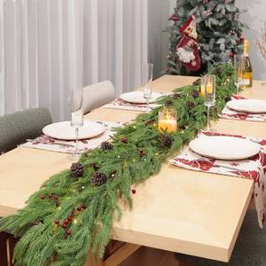 lot 48868 image: 2 Pcs 6 Feet Christmas Garland - Real Touch Norfolk Pine Garland - Green Realistic Pine Garland for Table Mantel Indoor Outdoor Holiday Decor - Greenery Christmas Decorations - Free LED String Lights