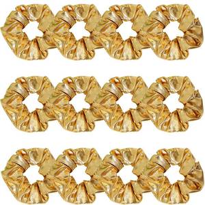 lot 51685 image: 12 Pcs PU Leather Cheer Hair Scrunchies Gold Scrunchy School Performance Ponytail Holder Hair Accessories for Cheerleading Teen Girls College Sports (Gold) - Retail $10