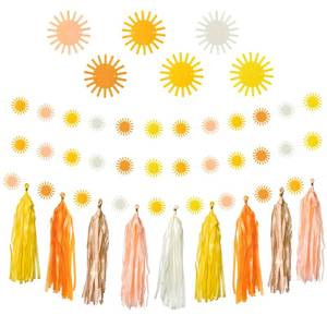 lot 51687 image: G1ngtar 53 Pcs Boho Sun Garland Tassel Banner Hippie Muted Sunrise First Trip Around the Sun Party Decoration Supplies Aesthetic Indoor Outdoor Artificial Felt Wall Decor Birthday Baby Shower Wedding - Retail $12