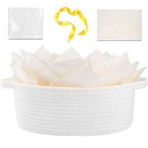 lot 51695 image: OIAHOMY Gift Basket with Handle, Small Woven Basket with Gift Bag, Ribbon and Wrap Tissue Paper, Nursery Bins Empty to Fill with Small Items, Baby, Pet Toy Organizer - White - Retail $10