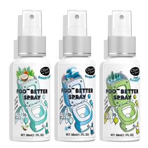 lot 51704 image: Clean-n-Fresh Toilet Spray, Variety 2 Pack - Ocean MistEucalyptusBeach Coco, Bathroom & Toilet Odor Elimination, Travel Size Toiletries, Total 5.1 Fl Oz - Retail $14