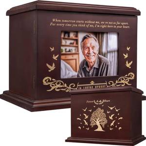 lot 25749 image: Cremation Urns for Human Ashes, Wooden Urn for Ashes Adult Male Female, Wooden Picture Frame Urns Box and Casket, Funeral Memorial Urns Box, Men Women Child, Holds 255 lbs (Walnut) (Scratch On Top) - Retail $33