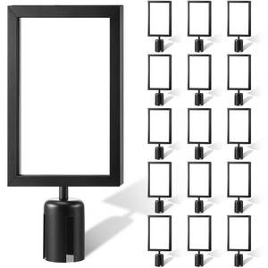 lot 25753 image: Taiyin 2pk Stanchion Sign Holder Double Sided Sign Frame with Cover Stanchion Top Frames for 8.58 x 12.52 Inches Paper Size for Crowd Control Sentry Stanchions (Iron,Black) - Retail $60