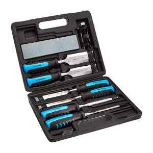 lot 25754 image: Amazon Basics 8-Piece Wood Carving Chisel Set with Honing Guide, Sharpening Stone and Storage Case, 14 - 1-12 - Retail $30