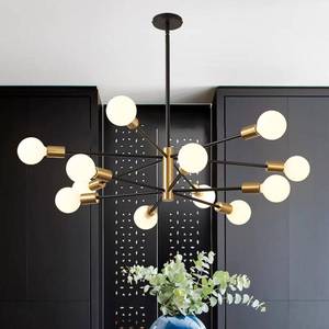 lot 25755 image: RUIYEY Modern Chandelier Ceiling Light Fixture Sputnik Chandeliers Gold and Black Farmhouse Chandelier Over Table 12-Light Height Adjustable Chandeliers for Dining Room, Living Room,Kitchen Island - Retail $51