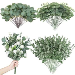 lot 25782 image: Giegxin 180 Pcs 3 Kinds Mixed Eucalyptus Leaves Stems Bulk Artificial Silver Dollar Leaves Picks Dried Eucalyptus Bundle Faux Spray for Wedding Vase Bouquet Floral Arrangement (Green) - Retail $40