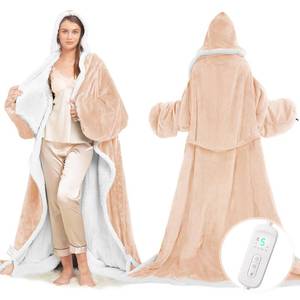 Wearable Heated Blanket with Foot Pocket, Electric Wearable Throw Blanket with Sleeves, Hood, Portable Heated Blanket with 8 Heat Settings, 1-10 Hours Auto Shut-off, Gift for Family, Friends, 50*70" - Retail: $100