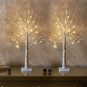 lot 25786 image: EAMBRITE Lighted Birch Tree Christmas Decorations Indoor for Home, 2Pack 24 LED Battery OperatedUSB Tabletop Mini Small Artificial White Trees with Lights for Table Mantel Winter Xmas Decor (2FT) - Retail $20