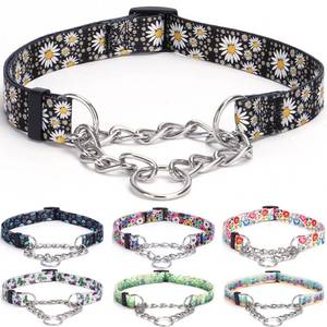 lot 30037 image: Bbmmayy Martingale Collar, Training Dog Collar, Stainless Steel Chain Pet Collar for No Pull Dog Walking Flowers Design Large Medium Small Dogs (L, Daisy) - Retail $10