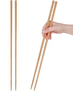 lot 39972 image: Donxote 16.5 inches Cooking Chopsticks, 2 Pairs Extra Long Anti-Slip Chopstick, Reusable for Noodles Frying Hotpot Wooden Kitchen Chop Sticks - Retail $7