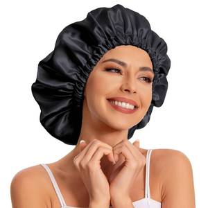 lot 39980 image: Satin Bonnet Silk Bonnet Hair Bonnet for Sleeping-Slouchy Beanie Hat Satin Sleep Cap for Womens Natural & Curly Hair(Black) - Retail $7