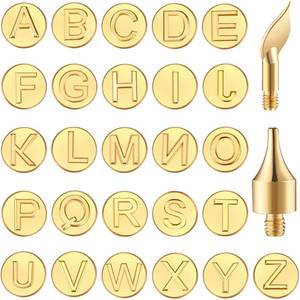 lot 39991 image: Honoson 28 Pcs Wood Burning Letter Tips Stamps Kit Tool, Letter Copper Mold Carving Lowercase Alphabet Branding Personalization Set for Craft DIY Embossing Carving Wood Burning Stencil Kit Hobby Tool - Retail $13