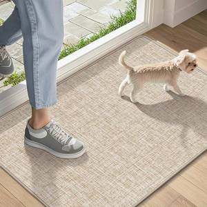 lot 39999 image: LEKEEPGO Ultra Thin Indoor Door Mat 17x29, Low-Profile Door Mat Indoor Entrance, Non Slip Rubber Backing Inside Doormat Washable Welcome Front Entryway Dirt Trapper Entry Mat, Khaki - Retail $15