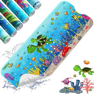 lot 40001 image: XIYUNTE Baby Bath Mat for Tub Non Slip Kids Bath Mat - 40x16 Extra Long Cartoon Bathtub Mat Non Slip Kids Shower Mat Eco-Friendly Toddler Bath Mats with Suction Cups, Machine Washable, Sea Turtle - Retail $16