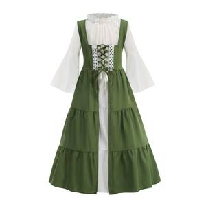 lot 40002 image: Colorful House Girls Renaissance Dress Medieval Dress Royalty Princess Child Dress Up Fancy Costume for Halloween Green Two-piece Set 10-12Y - Retail $28