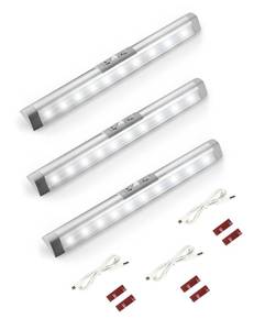 lot 48874 image: Joyzy 3 Pack Automatic Motion Sensor Closet Lights with Eye-Protection Design, LED Under Cabinet Wireless Lighting, Rechargeable Closet Lightings for Wardrobe Pantry Light - Retail $42
