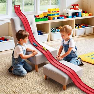 lot 48875 image: 16 Ft Flexible Race Car Ramp Track for Kids Toy with Suction Cups, Compatible with Diecast 164th Cars, Rolls Up Portable Racetrack Party Favor Gifts for Boys Ages 3-10 Year Old (Racing Red) - Retail $34
