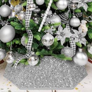 lot 48893 image: XmasExp Christmas Tree Collar 33.5 inch Sequin Tree Skirt for Christmas Holiday Home Decor Xmas Tree Ring Stand Base Cover Large Size 6 Piece Silvergrey - Retail $30