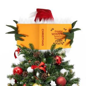 lot 48904 image: Christmas Tree Topper, Green Elf Hiding Behind Book Christmas Decorations, Finger Poseable Handmade Tree Toppers Decor for Holiday Christmas Tree Party Supplies (Christmas Tree Topper) - Retail $30