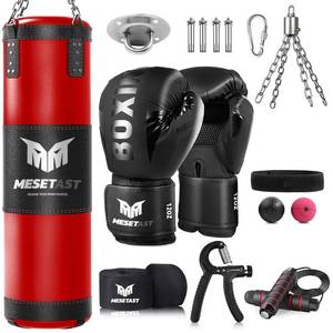 lot 48905 image: Mesetast Punching Bag for Adults, 4ft Heavy Boxing Bag Set with 12 OZ Gloves for MMA Karate Kickboxing Boxing - Unfilled - Retail $54