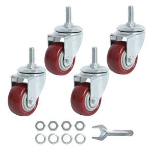 lot 48924 image: Finnhomy Swivel Caster Wheels 2 Inch Heavy Duty Threaded Stem Casters 516- 18 x 1 Set of 4 Premium Polyurethane Wheels PU Load Bearing 800 Lbs Anti-wear Smooth Casters, Red - Retail $19