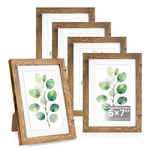 lot 48928 image: 5x7 Picture Frame Wood, Wood Picture Frames 5x7 Wooden Picture Frames with Real Glass, Rustic 5 x 7 Photo Frame for Wall or Tabletop, Display Picture 4x6 with Mat or 5x 7 Without Mat (5 Brown) - Retail $22