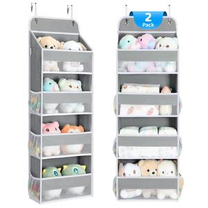 lot 48935 image: Yecaye 2 Pack 4 Tier Over the Door Organizer, 35.2lbs Load Toy Stuffed Animal Storage, Swing-proof Hanging Bathroom Organizers and Storage for Nursery Baby Essential Stuff Dorm Room Essentials, Grey