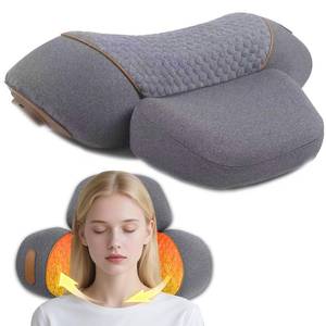 lot 48936 image: Zhaotingrui 3-in-1 Neck Massager Pillow with Heat & Vibration Deep Tissue Cervical Traction for Shoulder Pain Relief, Memory Foam Massaging Pillow with Extra-Long 119-Inch Cord (Gray) - Retail $46