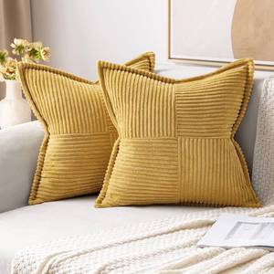 lot 48937 image: MIULEE Decorative Throw Pillow Covers for Couch Bed Livingroom 16x16 Inch Set of 2 Gold Boho Accent Throw Pllows Broadside Striped Patchwork Soft Corduroy Summer Pillowcases - Retail $22