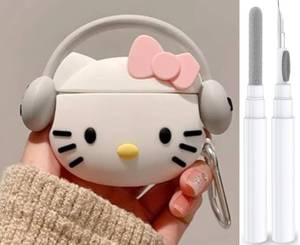 lot 51723 image: Compatible with AirPods Pro 2 Case with Cleaner Kit, Protective Shockproof 3D Cartoon, Charging Case Cover for AirPod Pro 1st2nd Generation (20222019) (Kitty White) - Retail $10