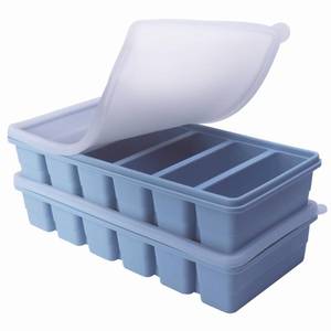 lot 51727 image: 12 Cup Silicone Freezer Tray With Lid - Silicone Freezer Molds 2-Pack For meal prep & freezing of various sauces and other dishes, makes 12 perfect 12 cup portions cubes (Blue 2 Pack) - Retail $23