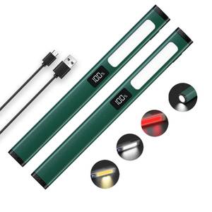 lot 51736 image: Rechargeable Pen Light Small Flashlight with COB Work Light, Portable LED Pocket Flashlight Bright Flashlights for Home, Car, Emergencies, with Type-C Charge, 6 Modes, LCD Display (Green 2Pack) - Retail $18