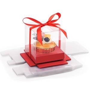 lot 51750 image: EUSOAR Disposable Clear Cupcake Holder, 12pcs 3.5 Inch Plastic Red Individual Cupcake Carrier with Ribbon, Single Transparent Display Clear Cupcake Wrappers for Wedding Birthday Favor Party - Retail $10