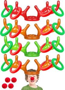 lot 51753 image: TOPLEE 20 Pieces Inflatable Reindeer Antlers Toss Game, Christmas Party Antler Hat Games for Kids Adults Family Indoor Outdoor Carnival Xmas Games(4 Antlers 16 Rings) - Retail $18
